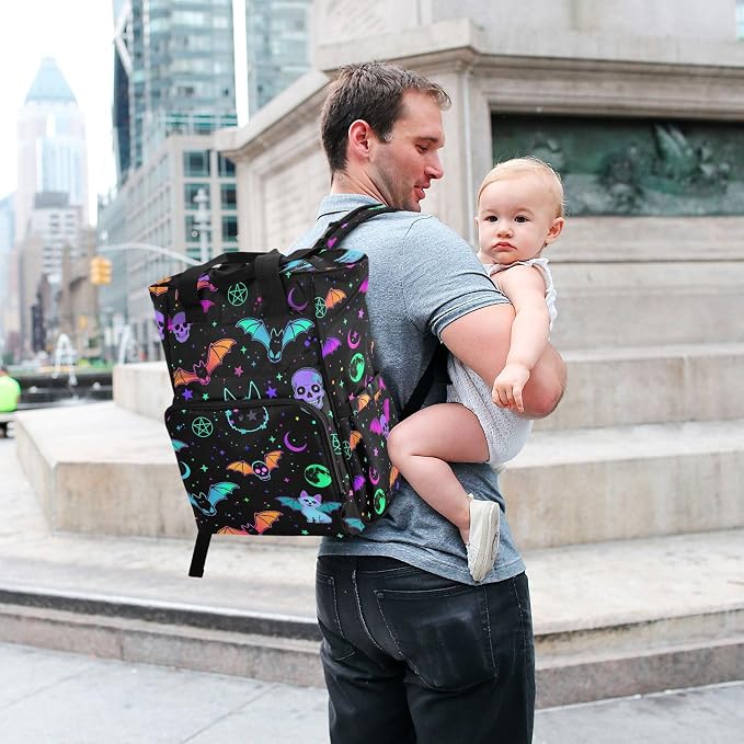 MNSRUU Diaper Bag Magic Skulls Bat and Animal Diaper Bag Backpack Multifunction Travel Diaper Bag Tote Large Capacity Diaper Changing Backpacks for Moms Dads - Image 7