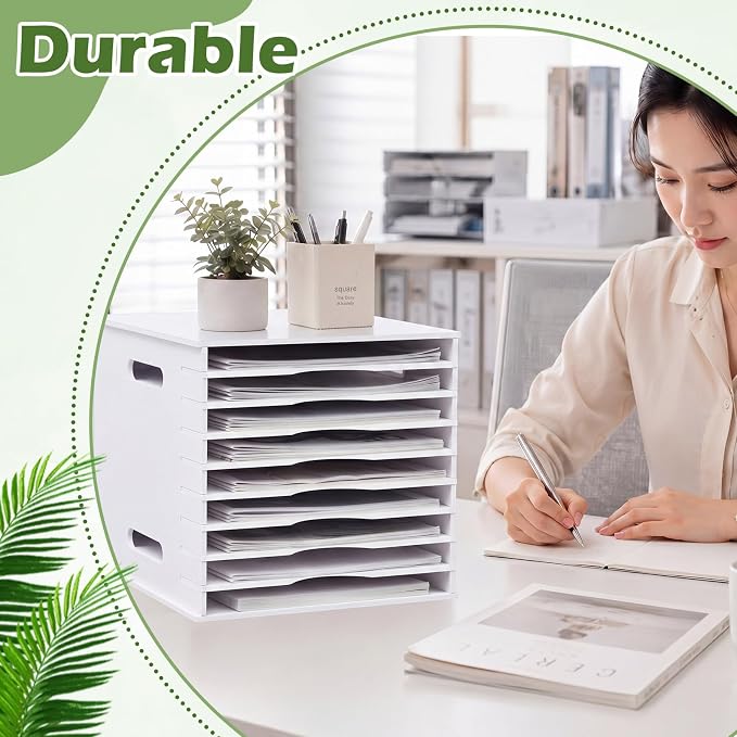 9 Tier 8.5" x 11" Scrapbook Paper Organizer, White Cardstock File Organizer with Adjustable Shelves, Stackable Paper Trays, Desktop Storage Rack Document Holder for Desk Home Office - Image 6