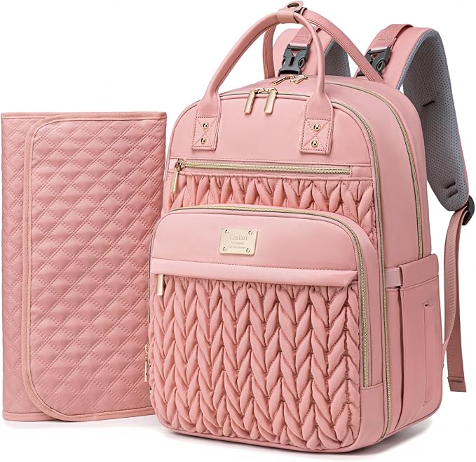 Tealari Diaper Bag Backpack,Stylish Baby Diaper Bag,Waterproof Travel Diaper Backpacks Baby Bags with Changing Pad,Stroller Straps,Insulated Pockets (Pink) by Tealari
