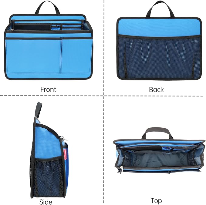 Large Rugged Organizer Insert for Briefcase Tote Shoulder Messenger Bag-20 Pockets,Padded Water-repellent Nylon-Blue - Image 2