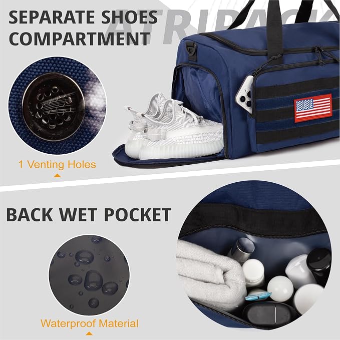 Tactical Gym Bag for Men, 40L Duffle Bag with Shoes Compartment for Travel | Water-Resistant Sports Weekender Bag with Adjustable Shoulder Strap Wet Pocket for Gym,Travel,Hiking,Camping Overnight Trips - Image 7