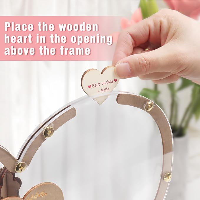 SELEAD Wedding Guest Book Alternative Drop Top Acrylic Sign Board, Heart | Rustic Wedding Reception Picture Frame with 80psc Wooden Hearts, Exquisite Box for Party Anniversary Birthday - Image 7