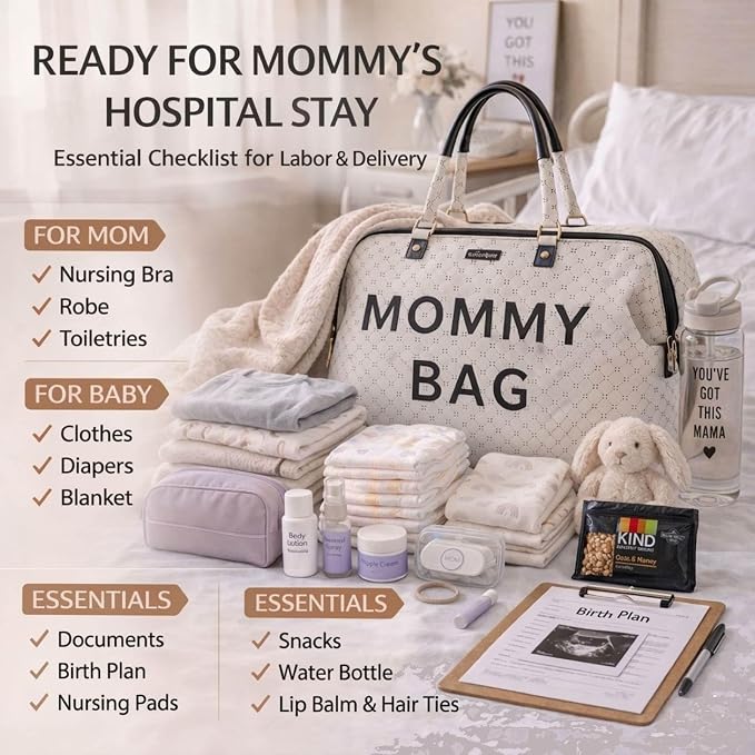 SUNVENO Mommy Bag, Large Hospital Bag with Changing Pad, Organizer Pouches & Luggage Sleeve for Travel & Diaper Essentials - Image 13