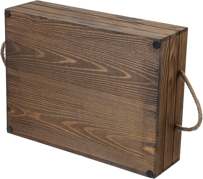 MyGift 15 Inch Rustic Wood Storage Box, Farmhouse Crate with Handles | Open-top design stores small blankets, toys, books, décor, and household essentials while rope handles allow easy carrying - Image 7