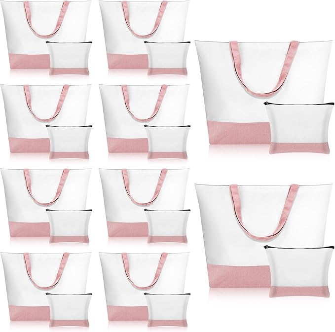 Sanwuta Large Blank Canvas Tote Bags and Makeup Bags Blank Reusable Grocery Luggage Canvas Tote with Handles (Pink,20 Pcs) by Sanwuta