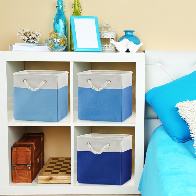 6 Pack 11x11 Inch Blue Cube Storage Bins Fabric Square Cube Baskets Handle | Blue Foldable Organizer with Sturdy Handles, Home Closet Bin for Shelves, Durable Cube Baskets Bulk for Home Storage - Image 4