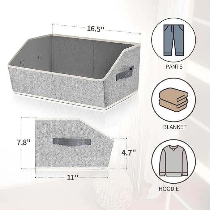 Closet Organizers Bins 18 Packs - Large Closet Shelf Organizer with Handles, Fabric Trapezoid Storage Bins, Collapsible Storage Cubes for Clothes, Towels, Light Gray - Image 8