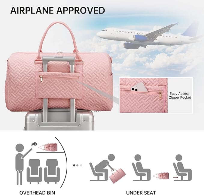 Duffle Bag for Travel, Weekender Bag with Shoe Compartment, Carry On Overnight Bag for Women with Toiletry Bag, Gym Bag with Wet Pocket, Hospital Bags for Labor and Delivery Beige - Image 3