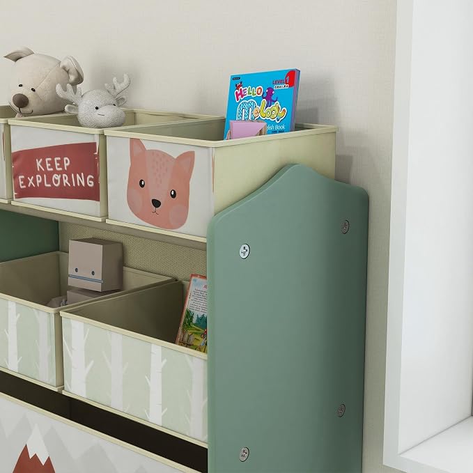 Qaba Toy Organizer with 6 Storage Bins for Bedroom, 25" x 12" x 26", Green | Kids Storage Unit, Kids Room - Image 9