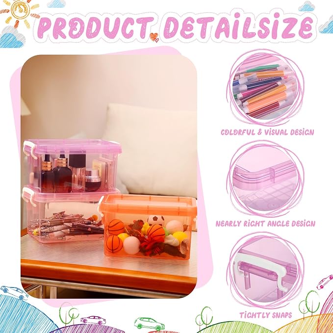 6 Pack Colorful Plastic Storage Bins with Lids 4 Quart Small Storage Latch Box Stackable and Nestable Clear Organizer Bins with Latching Handle and Buckle for Organizing(Sweet Color) - Image 3