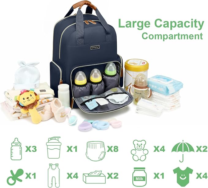 Diaper Bag Backpack with Changing Station, Baby Diaper Organizer Travel Bag | Large Capacity Diaper Bag for Moms Dads - Fold Out Changing Pad, Insulated Pockets, Stroller Straps, Baby Eessentials - Image 7