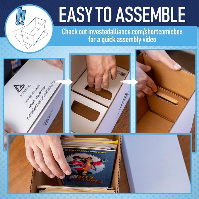 Premium Short Comic Book Storage Box Organizer with Lid | Thick Cardboard Comic Storage Box For Collectibles Fits 150-175 Current/Silver Age, Heavy Duty & Stackable. - Image 5