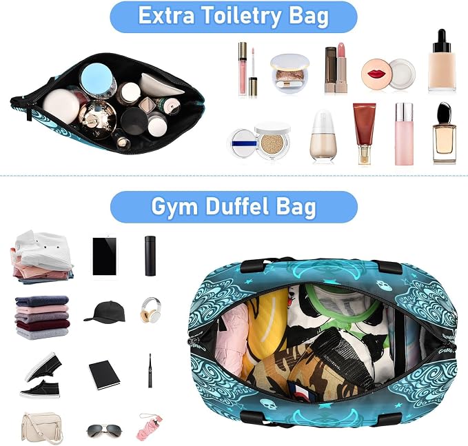 Travel Duffel Tote Bag Butterfly Skull Boho Sports Duffel Bag with Wet Pocket Weekender Overnight Bag for Women Men Gym Bag, Carry On Bag Hospital Bag for Labor and Delivery - Image 3