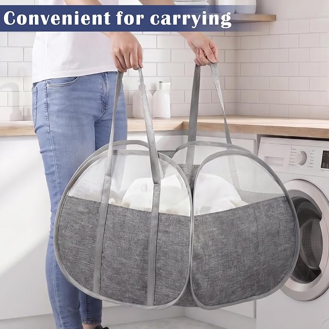 93L Collapsible Laundry Baskets Pop Up Laundry Hamper with Reinforced Handles Reliable Foldable Laundry Hamper for Laundry Room Kids Room (Large Grey) - Image 3