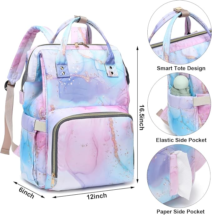 Marble Baby Diaper Bag Backpack for Girls Boys, Waterproof Large Maternity Nappy Bags for Mom - Image 5