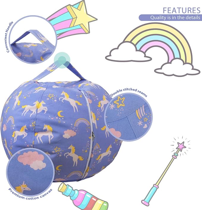 Aubliss Stuffed Animal Bean Bag Storage Chair | (Light Blue Unicorn, Large (38'')) - Image 4