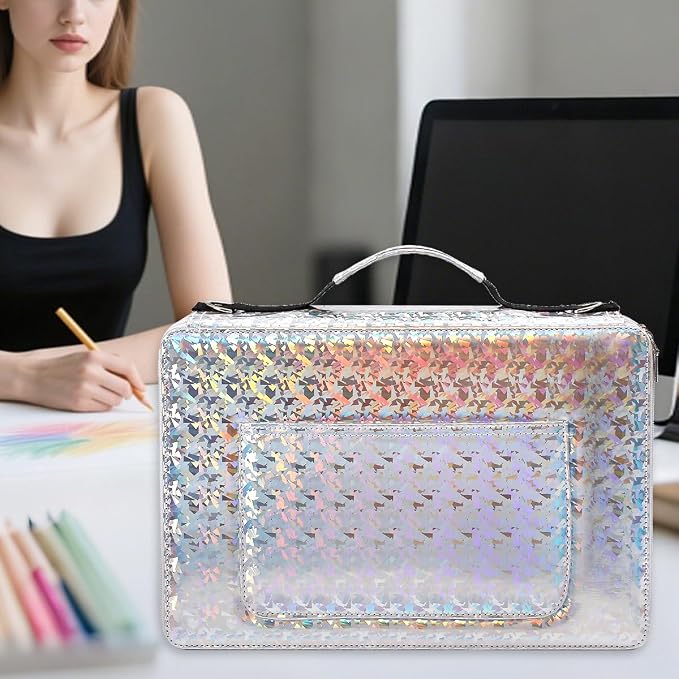 Large Capacity Colored Pencil Case - 600 Individual Slots PU leather with Zipper Closure Portable Organizer for Watercolor Pencils Ideal for Artists（Silver） - Image 4