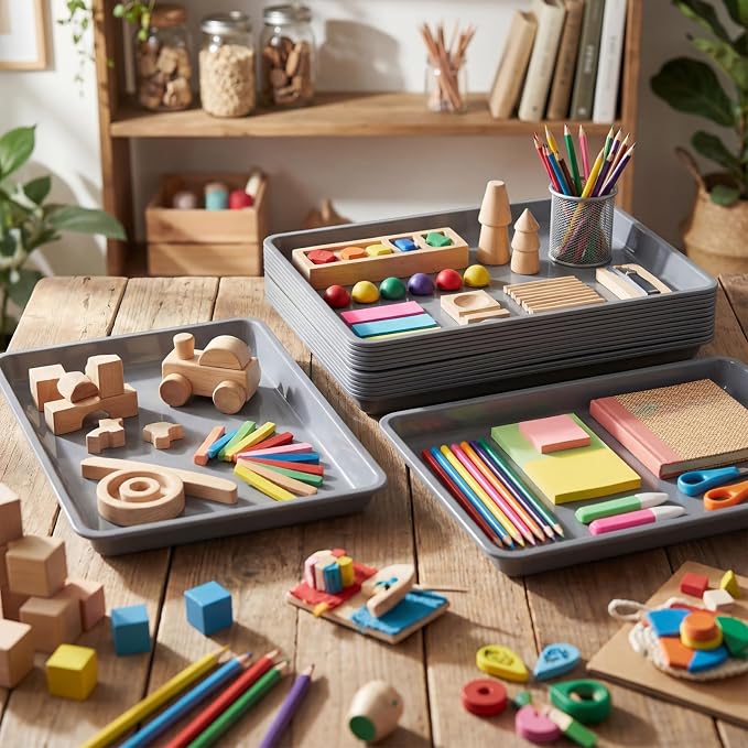 Maitys 15 Pack Plastic Art Trays 12 x 16 Inch Activity Crafts Trays Sensory Tray DIY Projects, Painting, Beads, Jewelry Office Home Organizer Arts and Crafts Supplies(Gray) - Image 5
