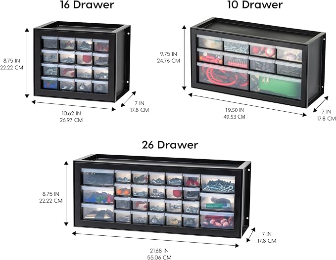IRIS USA 26-Drawer Teacher Toolbox, 2 Pack, Craft Storage Drawers, Black | Wall mountable, Stackable, Building Bricks, Stickers, Crayons, Markers, Beads Organizer - Image 4