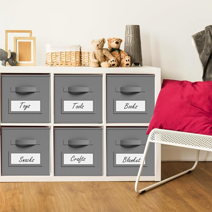 Teenyyou 10 Pack Fabric Storage Cubes 11 Inch Collapsible Cube Bins with Label Window & Handle Foldable Organizers Baskets for Shelf Closet Nursery Kids Room Clothes Book Toy(Gray) - Image 2
