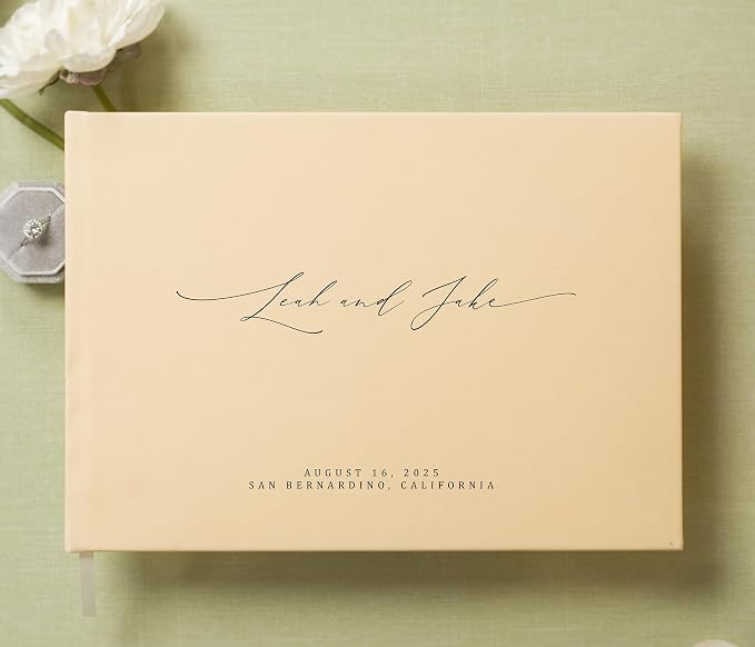 Personalized Guestbook in Butter - Premium Custom Modern Guest Book for Wedding Reception, Birthday Party or Events w/Bookmark Blank Pages for Signing 11.5 x 8.5 inches - Image 2