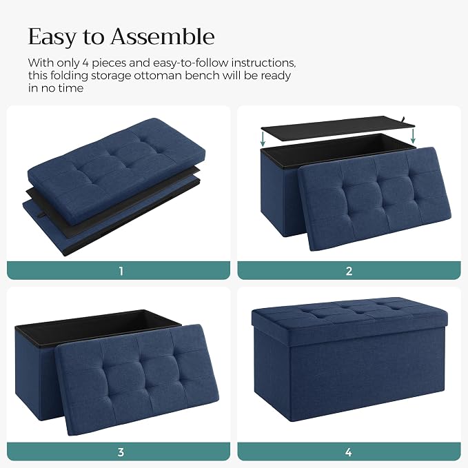 SONGMICS MAZIE Collection - 30 Inches Folding Storage Ottoman Bench, Ottoman Foot Rest, End of Bed Bench, Storage Chest, Load 660 lb, for Living Room, Bedroom, Entryway, Midnight Blue ULSF47IN - Image 5