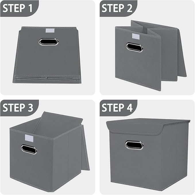 Closet Organizers Fabric Storage Bins With Lids Collapsible Cube Storage Organizer Basket With Handles,Storage Boxes for Clothes Storage,Office,Laundry,Shelves,8 Pack,（Grey） - Image 6
