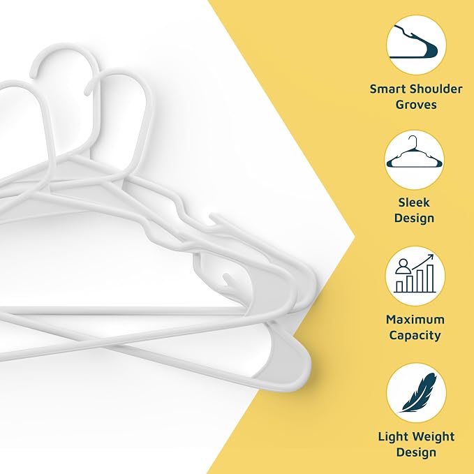 Plastic Clothes Hangers – Heavy Duty Hanger Set, for Organizing Clothes, Dresses, and Coats, Holds Up to 5 lbs, Space-Saving Hangers with Non-Slip Shoulder Grooves, Pack of 180, White - Image 4