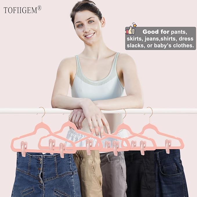 TOFIIGREM Light Pink Velvet Hangers Clips 20 PCS, Non-Slip Velvet Clip for Pant Skirt Velvet Hangers, Strong Flocking Hangers Clips - Image 4