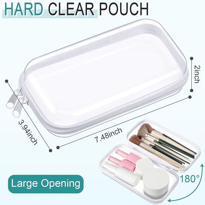 Sanwuta 6 Clear Hard Zipper Case,White,7.48 X 3.94 X 2 Inch | Pencil Case Pouches ,Makeup Bag,Plastic Toiletry Diaper Bag ,Travel Toy Storage,Waterproof Organizer Bins - Image 2