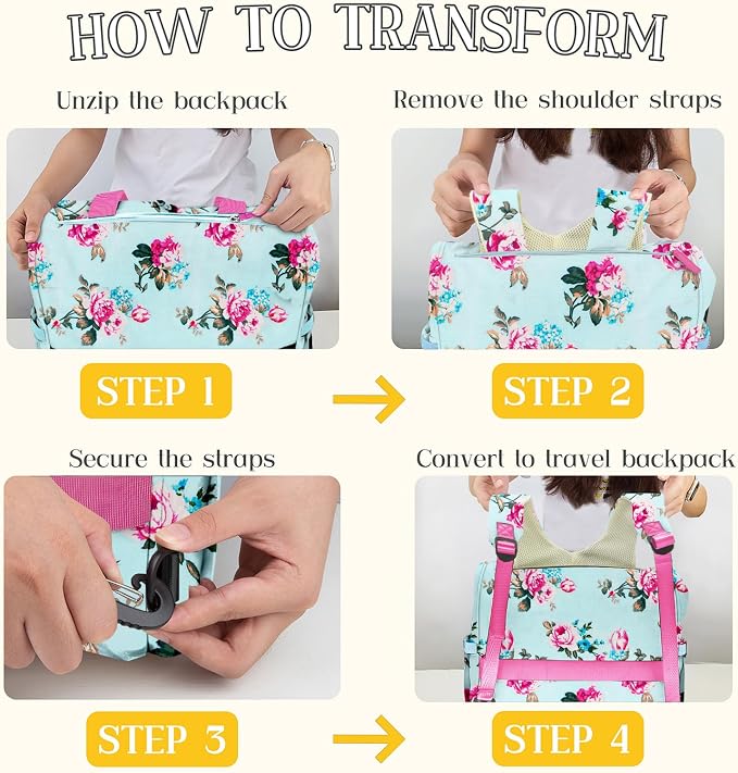 Diaper Bag Backpack Mommy Bag Large Capacity Diaper Backpack Travel Essential Baby Diaper Bag for Mom and Dad, Black (Blue-Floral) - Image 6