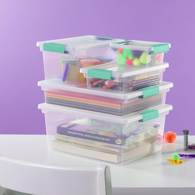 Sterilite Clip Box, Stackable Clear Plastic Bins- Deep, 16-Pack | Storage Containers with Latching Lids for Writing, Arts or Crafts Supplies - Home, Office, Classroom & Workshop Organization - Image 4