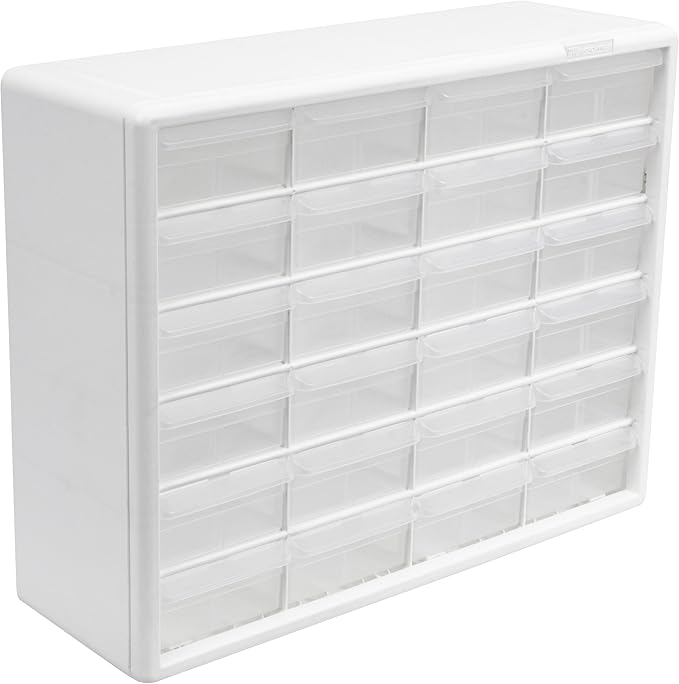 Akro-Mils 24-Drawer Plastic Storage Cabinet, 20" W x 6" D x 16" H, White | Plastic Cabinet w/ Drawers for Garage Organization, Beads, Building Bricks Storage, Teacher Toolbox, Makeup Organizer, 10124 by Akro-Mils
