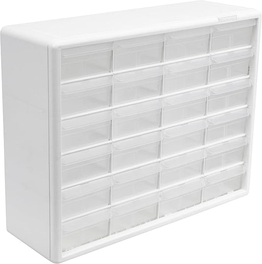 Akro-Mils 24-Drawer Plastic Storage Cabinet, 20" W x 6" D x 16" H, White | Plastic Cabinet w/ Drawers for Garage Organization, Beads, Building Bricks Storage, Teacher Toolbox, Makeup Organizer, 10124 by Akro-Mils