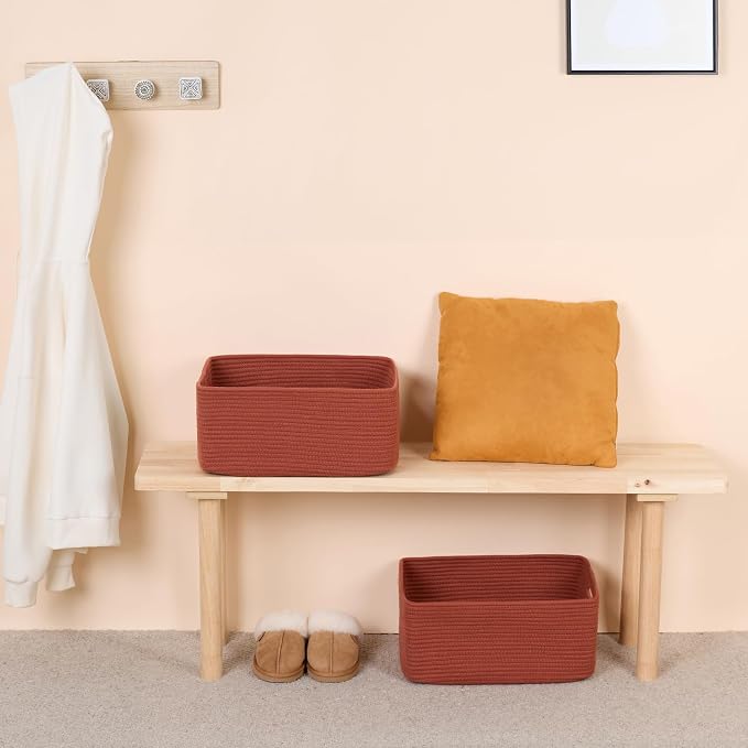 MiniArk Large Storage Baskets for Shelves, 17 x 13 x 7.5” Closet Organizers Bins for Clothes Blanket Towels, Baby Nursery, Toy Baskets Box, Woven Rope Baskets, 3 Packs Oxide Red - Image 6
