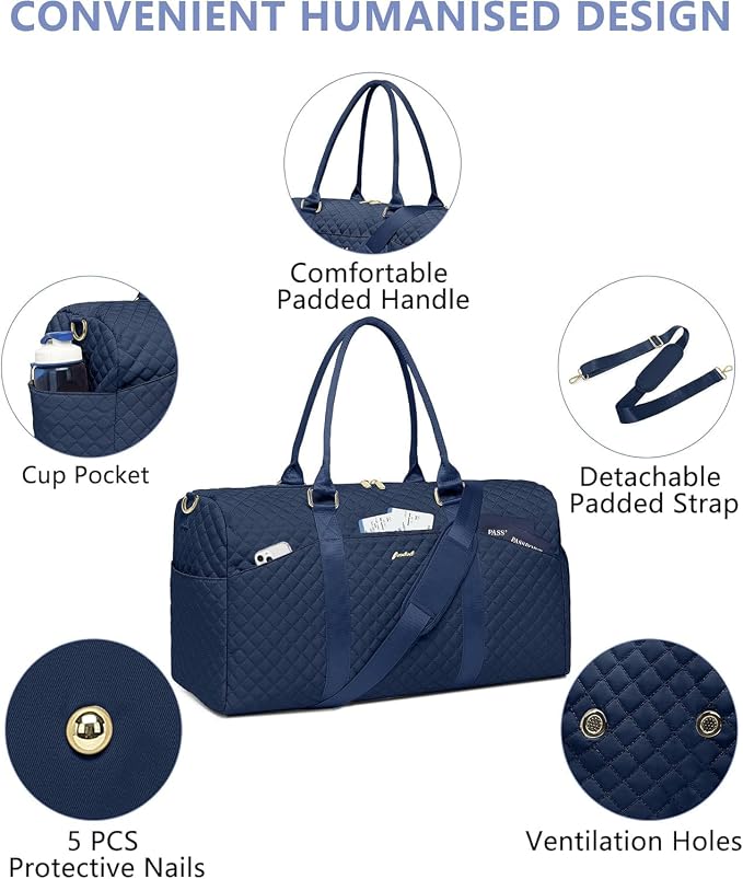 Women Weekender Travel Duffle Bag: Travel Duffel Overnight Bags with Shoe Compartment Large Carry on Tote with Toiletry Bag Weekend Traveling Yoga Gym Hospital Bag for Women with Wet Pocket Blue - Image 4