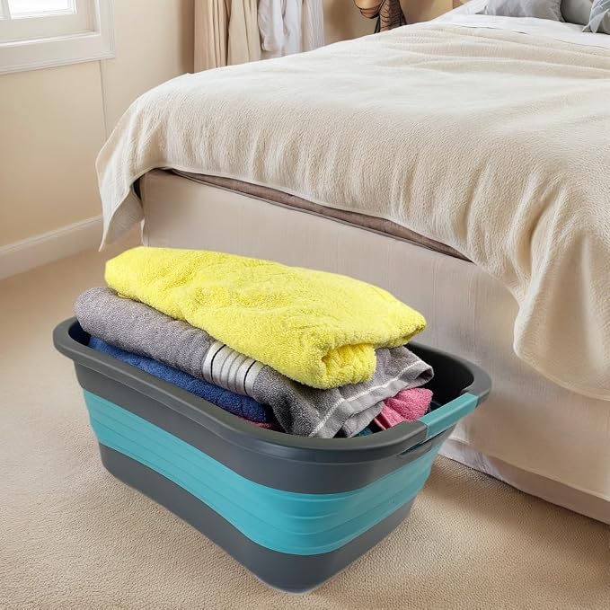 SAMMART 30L (7.9 gallon) Collapsible Plastic Laundry Basket - Foldable Pop Up Storage Container/Organizer - Portable Washing Tub - Space Saving Hamper/Basket (1, Grey/Crystal Blue) - Image 2
