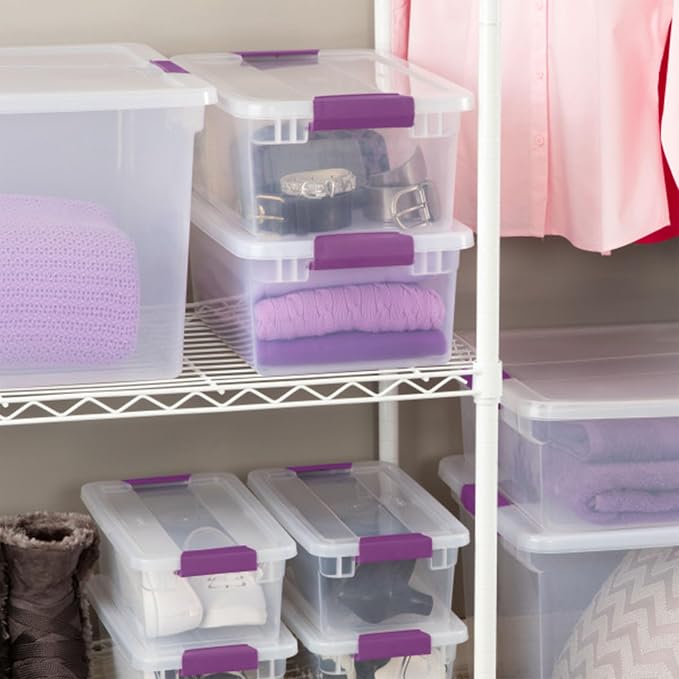 Sterilite 24-Pack ClearView Latch Box, Stackable Storage Organizer Bins for Home, 15 Quart | Clear Plastic Organizers with Color Accent Latches for Closet, Bedroom, Shelving Units, Dorm Room and Home Organization - Image 8
