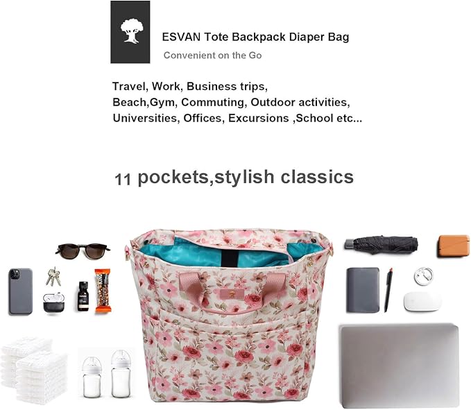 Diaper Tote Bag Totepack Backpack Crossbody Bag 3 in 1 for Women Laptop Backpack Multifunctional with Insulated Pockets - Image 5