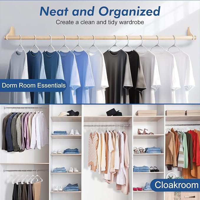 HOUSE DAY White Plastic Hangers 50 Pack – Slim Space Saving Clothes Hangers | Durable Sturdy Hangers for Shirts, Coats, Pants and Dresses, Non-Slip Notches Hold Straps, Closet Refreshes and Daily Storage - Image 8