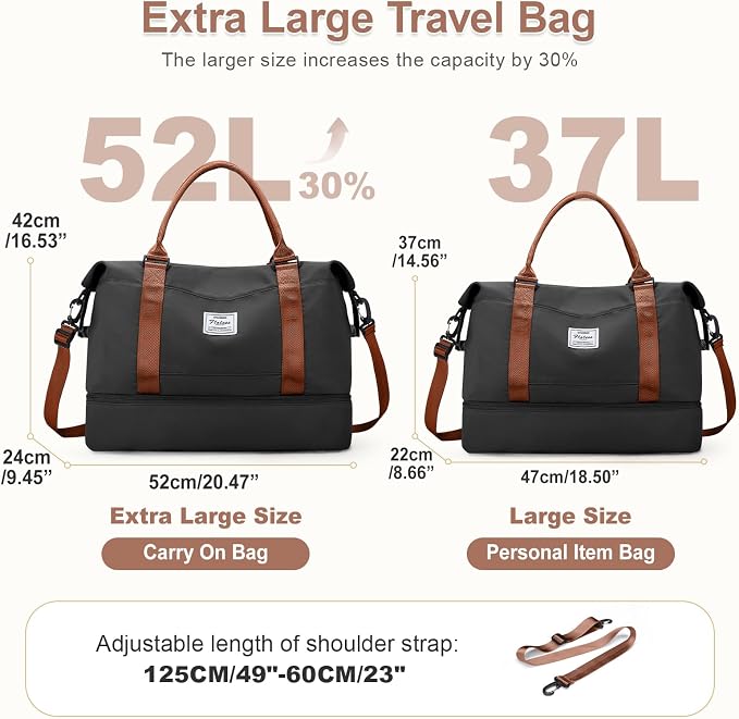 Large Weekender Bags for Women, Travel Duffel Bag with Shoe Compartment,Personal Item Travel Carry on Overnight Bag for Women Travel Set,Black & Brown - Image 2