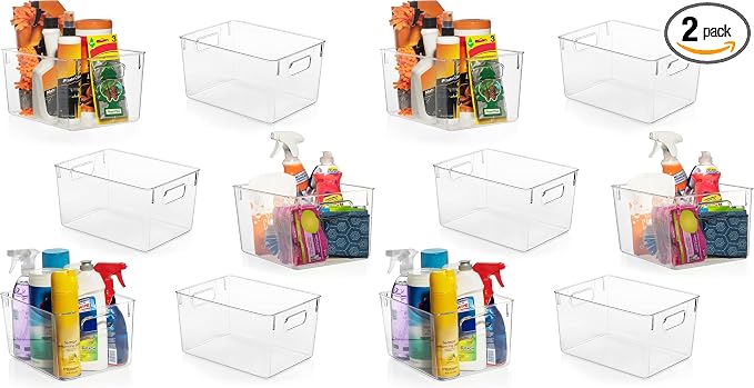 ClearSpace Clear Plastic Storage Bins – Pantry Organizers & Storage Containers, Cabinet Organizer - Home Organization Must Haves for Kitchen, Laundry Room, Office, Closet, Garage & Freezer (Pack of 2) by ClearSpace