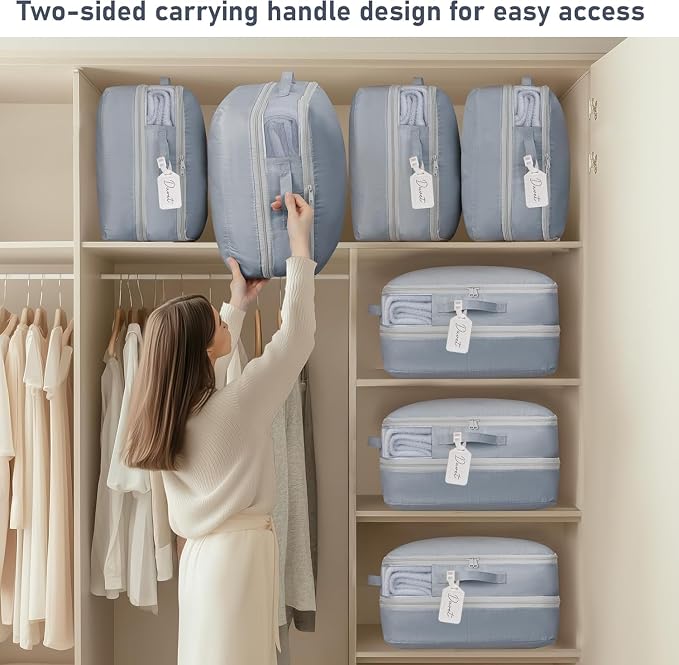 DIMJ Compression Storage Bags 8 Pack - Blanket Storage Bags with Window Zipper, Ultra Space Saving Self Compression Organizer for Puffer Jacket, Bedding, Lightweight Comforter Duvet, Sweater, Sheet - Image 6