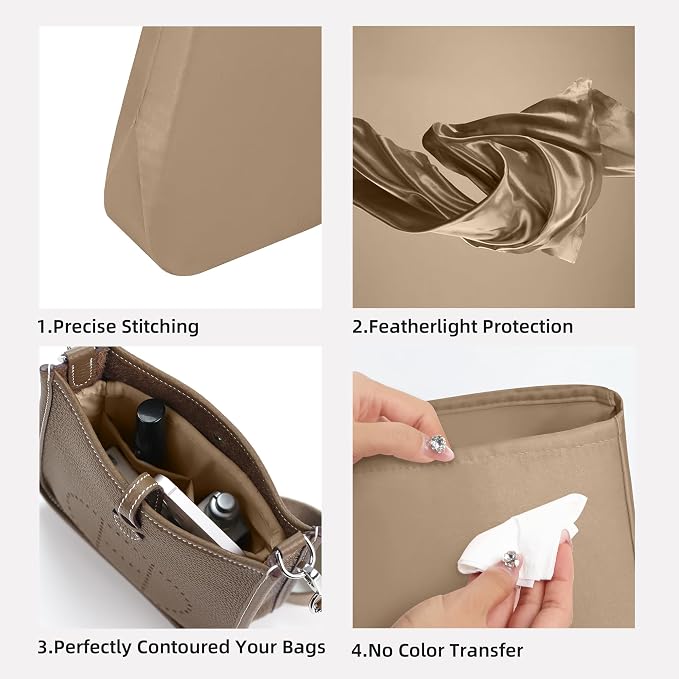 DGAZ Silk Purse Organizer Insert for Evelyne Bag(23,Chai) | Soft and Lightweight,Perfect Fit,Multi-pocket Storage,Bag Protector,Luxury Bag Care,Handmade,for Smooth Bag Organizer - Image 3