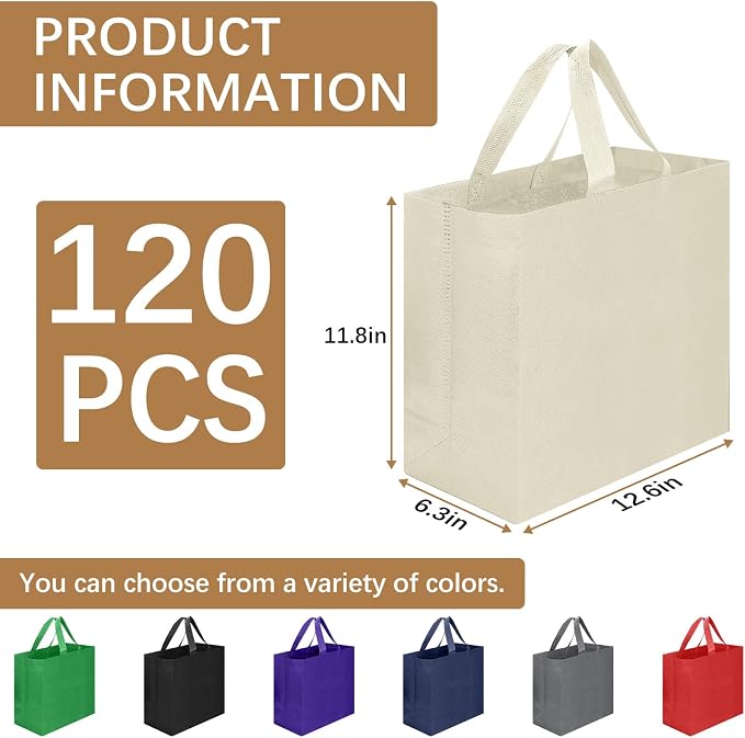 Reusable Grocery Bags 12.6 * 6.3 * 11.8 in - Non Woven Totes Bag with Reinforced Handles, Shopping Bags Bulk - Image 2