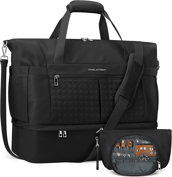 Maelstrom Gym Bag for Women,40L Travel Duffel Bag with Shoes Compartment and Wet Pocket,Waterproof Carry On Weekender Bag,Sport Gym Tote Bags Swimming Yoga, Hospital Holdalls（Black） by Maelstrom