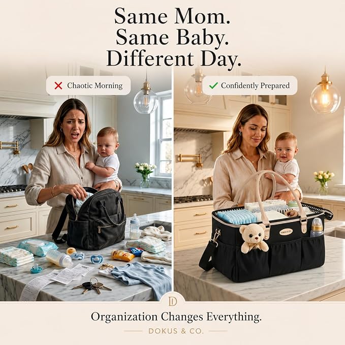 DOKUS & CO Luxe Diaper Caddy Organizer, Extra Large Collapsible Nursery Storage Tote for Baby Essentials & Travel - Image 2