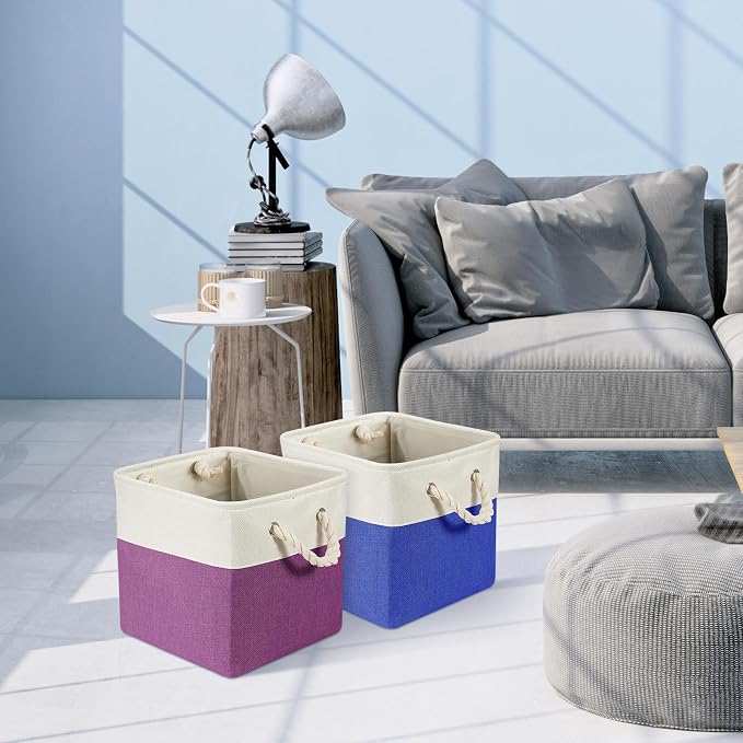 Geiserailie 6 Pcs 11 x 11 Inch Cube Storage Bins Fabric Storage Organizer Bins Foldable Cube Baskets with Sturdy Carry Handles Wicker Baskets for Home (Primary Colors) - Image 5