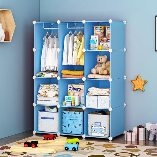 VIPZONE Baby Dresser, Kids Closet Organizers, Portable Kids Wardrobe for Closet, Bedroom, Nursery, Cubby, Cabinet, Clothes, Dress, Baby Storage Shelf, Armoire Clothes Hanging (Blue) by VIPZONE
