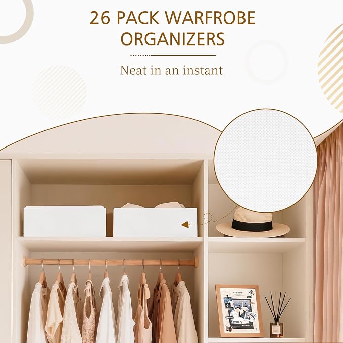 26 Pack Drawer Organizer for Clothes, Foldable Dresser Dividers with 3 Sizes, Fabric Storage Bins – White - Image 9